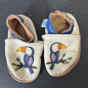 White and Blue Moccasins with Tropical Bird Design